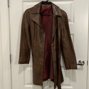 Vintage distressed brown trench coat